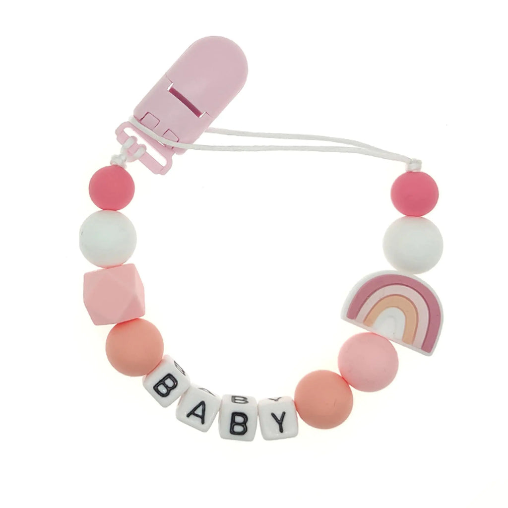 Svyqwmz Personalized Pacifier Clips with Name Custom Silicone Beaded Chain Pacifier Holder Stroller Gifts for Baby Boys Girls